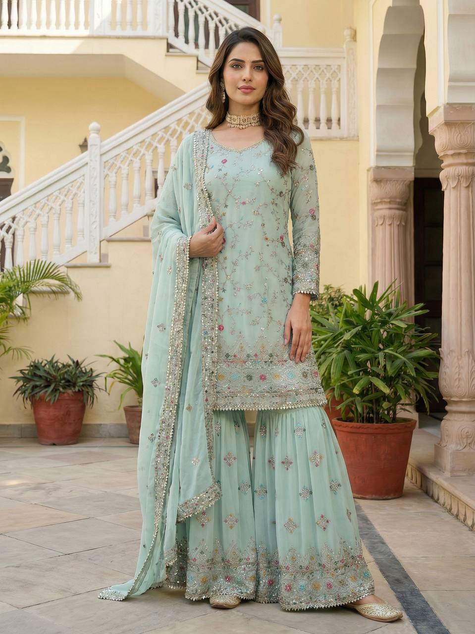 Lehenga Mart Stunning Sharara Set For Women-Mint Green - Distacart