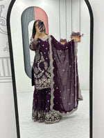 Thumbnail for Teeya Creation Womens New Heavy Fox Georgette Fabric With Heavy Embroidery Work Wine Kurta Set - Dista