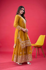 Thumbnail for Teeya Creation Yellow Color Faux georgette Embroidery Work Sharara Set