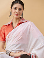 Thumbnail for White Chiffon Floral Printed Saree with Stitched Blouse - Dharavi - Distacart