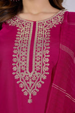 Thumbnail for The52 Pink Women's Beautiful Embroidered Rayon Slub Fabric with Straight Kurta, Pant and Dupatta Set - Distacart