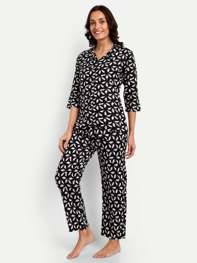 Alvano Beautiful Floral Print Co-ord set for Women's and Girls Rayon (Black) - Distacart