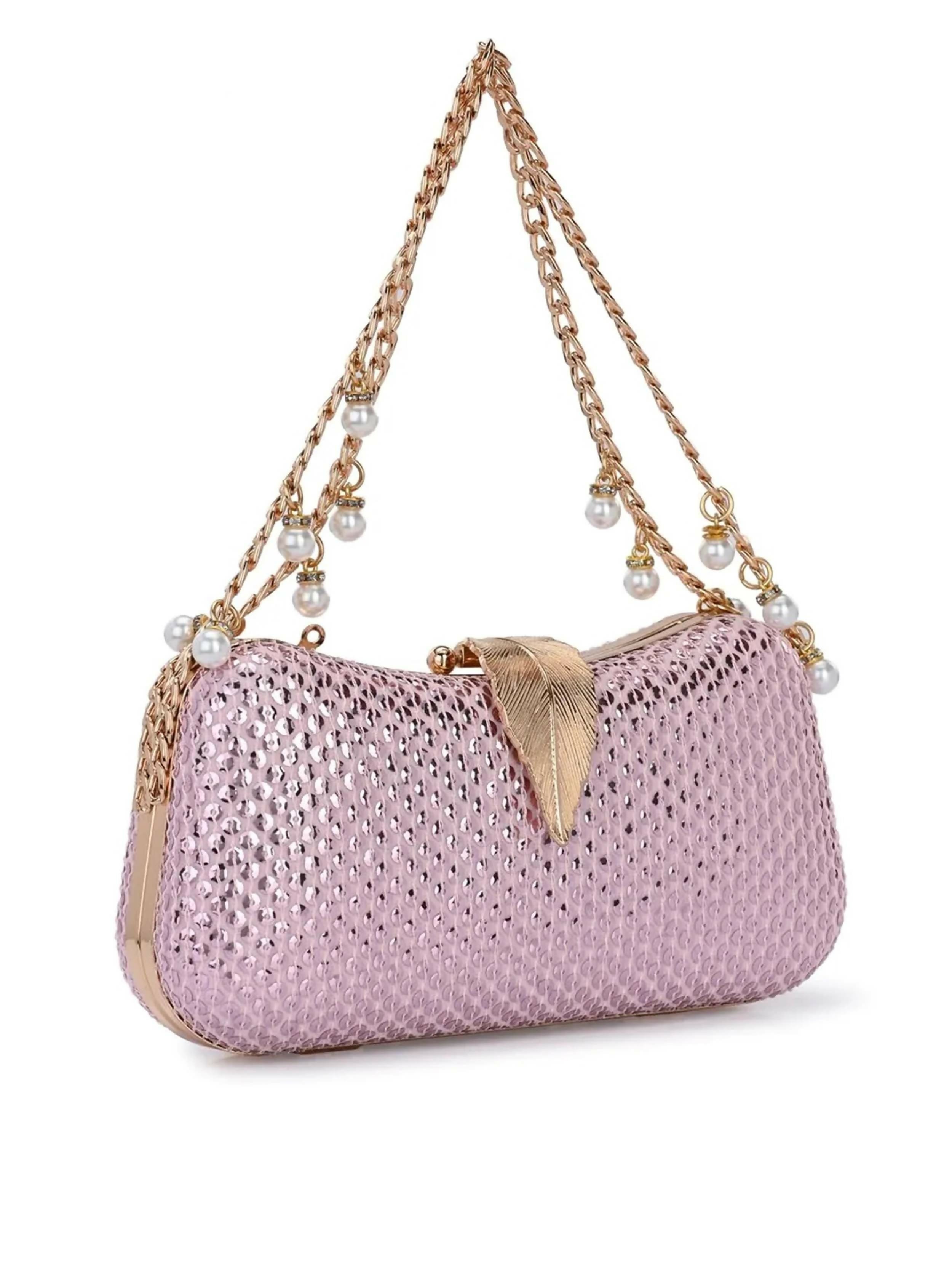 Joban Fashion Handicraft Hand Embroidered Box Clutch Bag Purse For Bridal, Casual, Wedding Bag For Women & Girls - Pink - Dista
