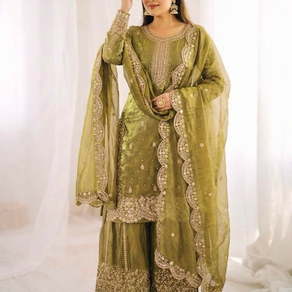 Teeya Creation Womens New Trendy Embroidery Coding And Sequence Work Kurta Set - Dista
