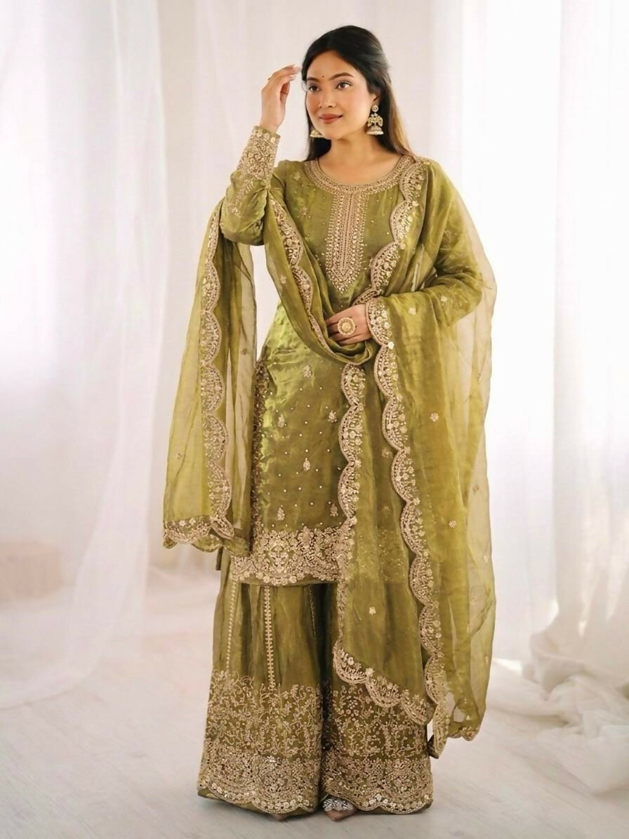 Teeya Creation Womens New Trendy Embroidery Coding And Sequence Work Kurta Set - Dista