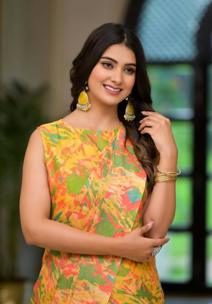 Partywear Designer Yellow Slime Georgette Fancy Saree - Anbazaar - Distacart