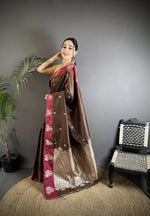 Thumbnail for Joban Fashion Brown Small Butti Soft Silk Banarasi Saree - Distacart