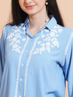 Thumbnail for Pahnaz Modal Chikankari Handwork Shirt-Blue - Dista