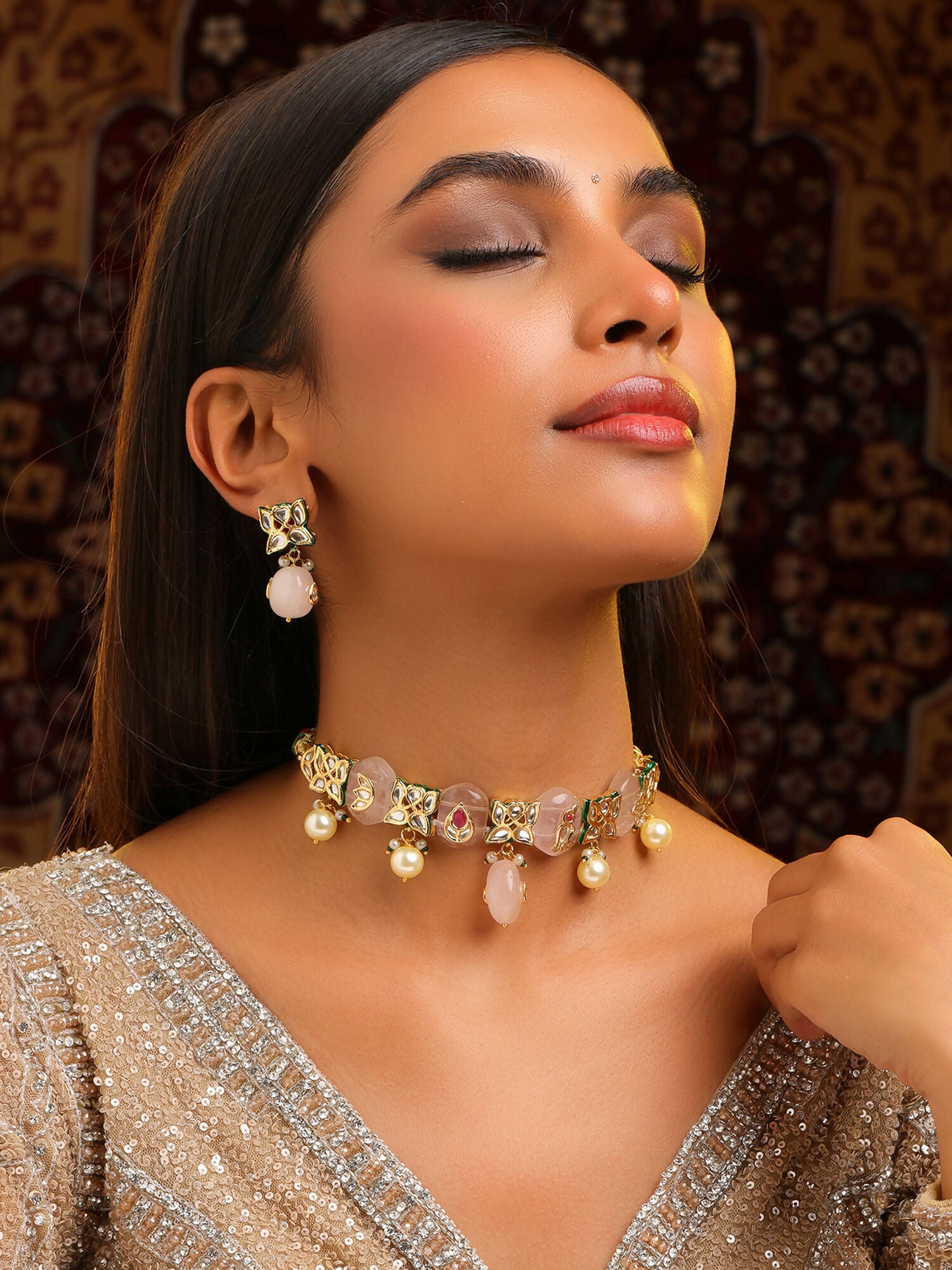 Ruby Raang Gulnaar Necklace And Earrings Set - Distacart