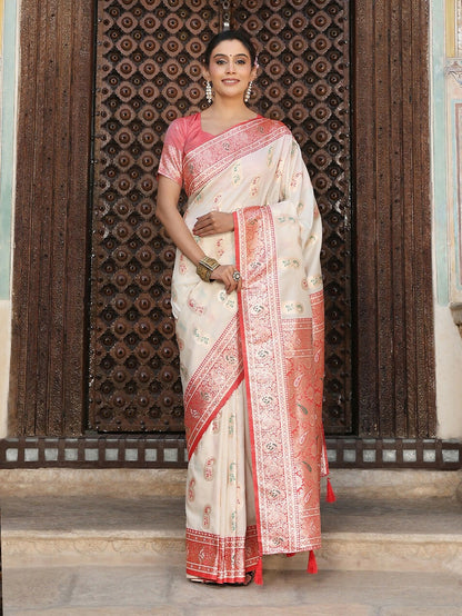 Shree Shyam Fashion White Silk Saree - Distacart