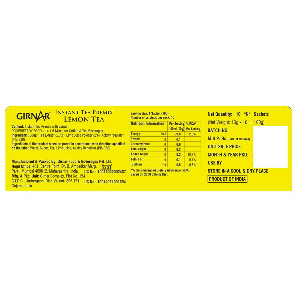 Girnar Instant Premix Lemon Black Tea Granules