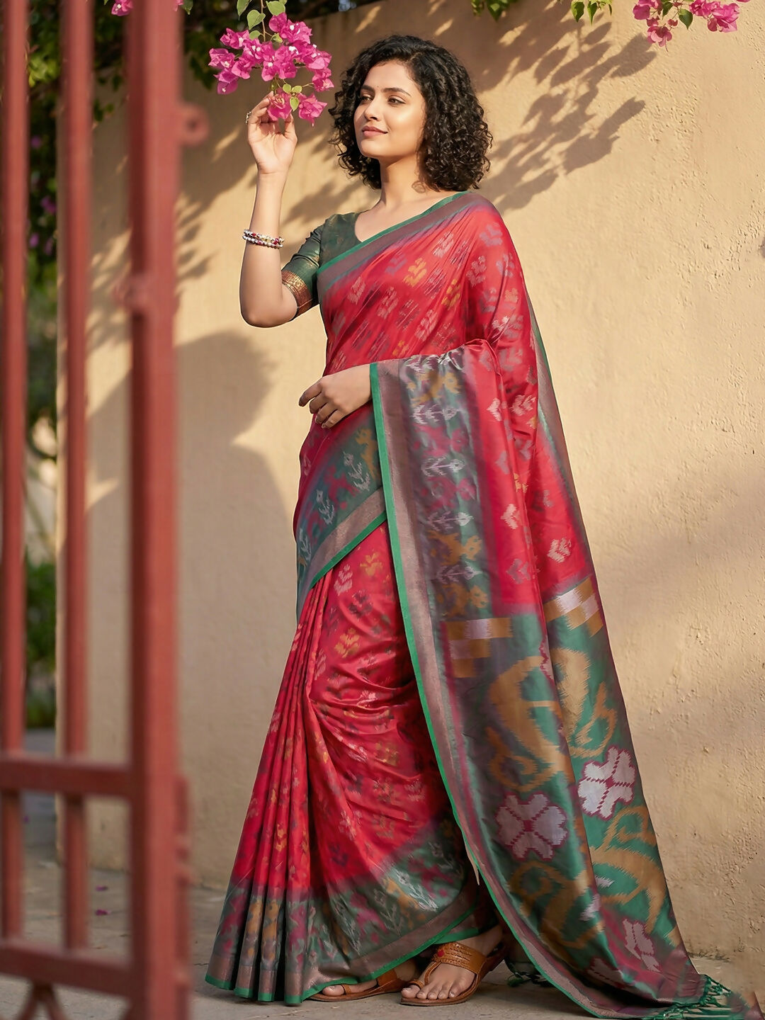 Shree Shyam Fashion Red Pochampally Silk Saree - Distacart