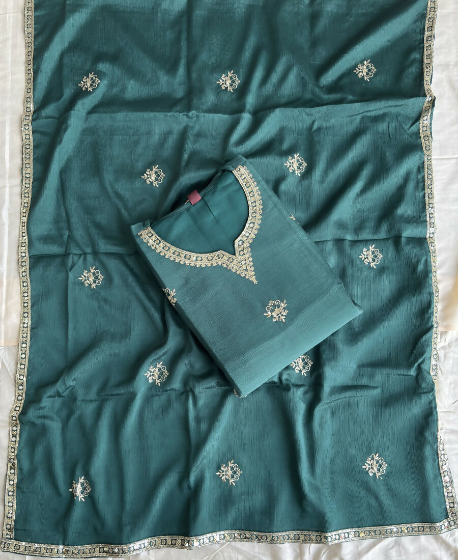 KC Green Ethnic Wear Ready Made Chinon Suit For Women - Dista