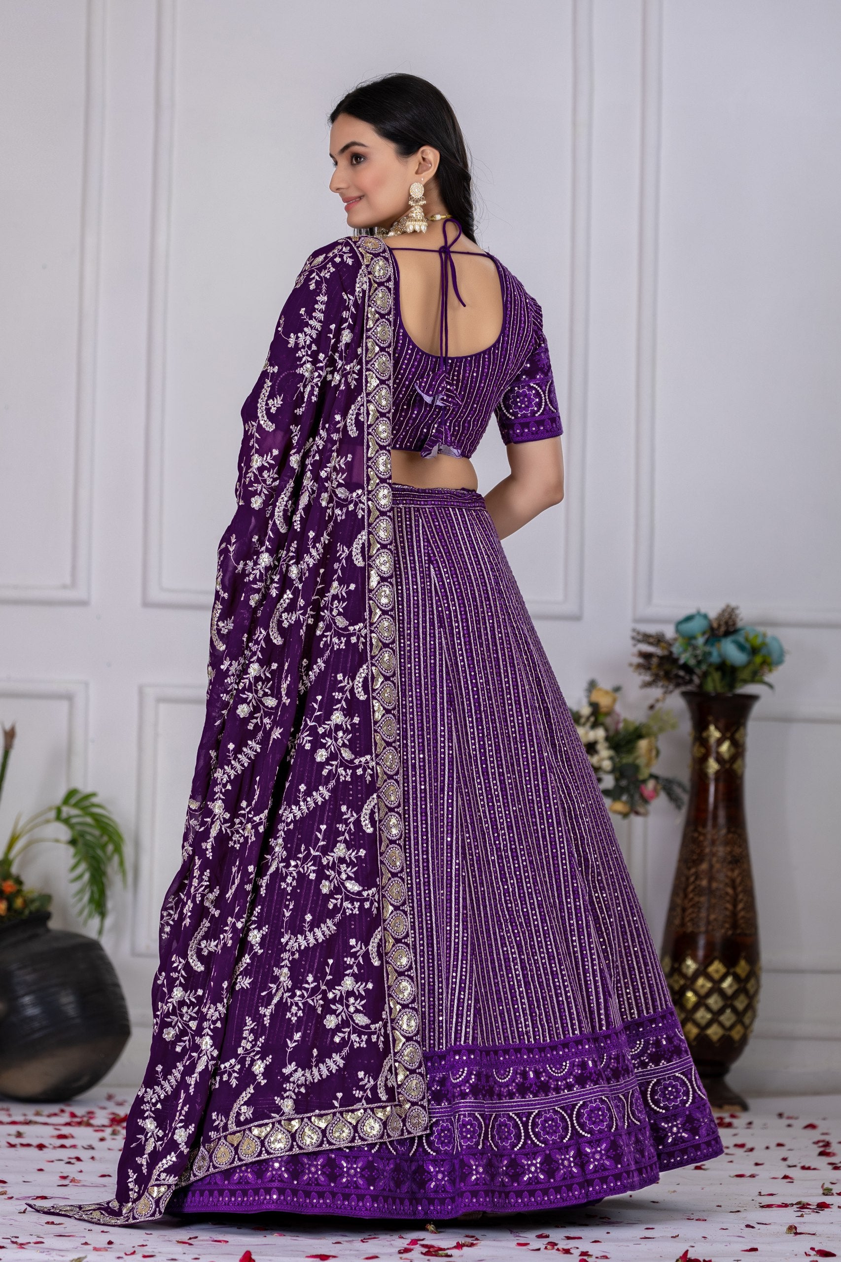 Lehenga Mart Purple Georgette Desigenr Wedding Lehnega Choli