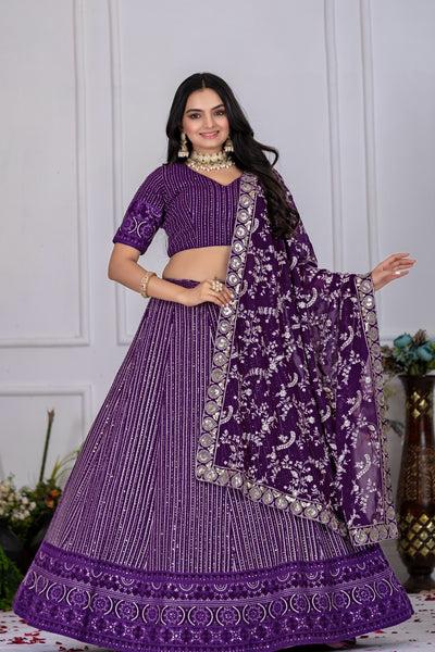 Lehenga Mart Purple Georgette Desigenr Wedding Lehnega Choli