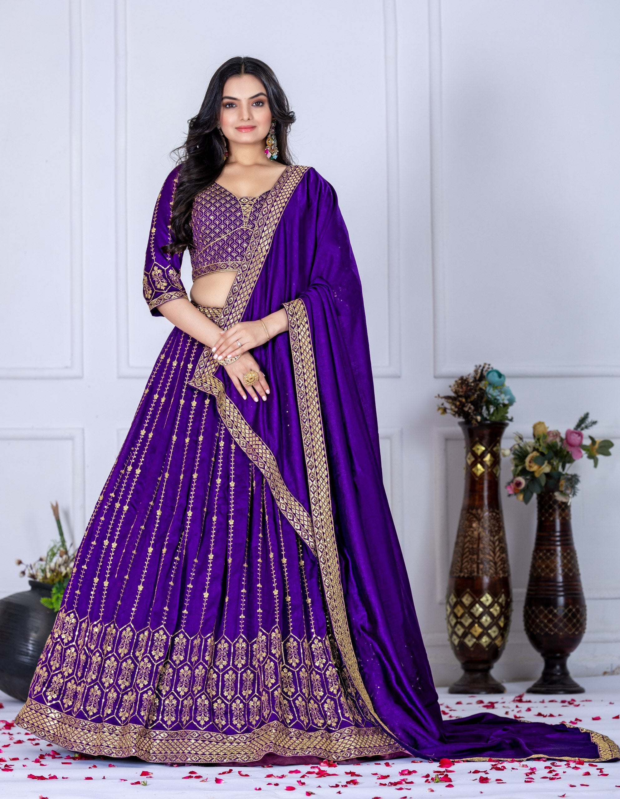 Lehenga Mart Purple Vichitra Silk Desigenr Wedding Lehnega Choli