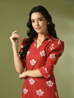 Thumbnail for Myshka Women's Rust Printed Shirt Collar Fit and Flare Party Dress - Distacart