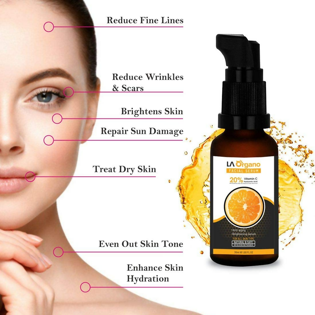 LA Organo Vitamin C Serum & Papaya Skin Whitening Cream Combo - Distacart