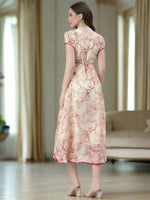 Thumbnail for Souchii Floral Tiered Midi Dress For Women – Elegant Beige Button-Front A-Line