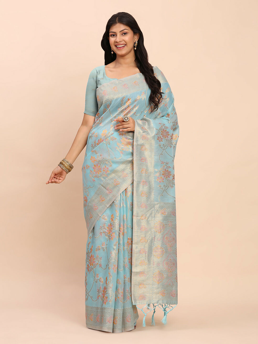 Astita Linen Cotton Sky Blue Saree