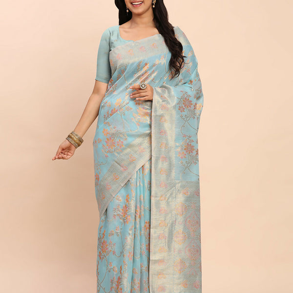 Astita Linen Cotton Sky Blue Saree