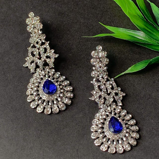 18k Rhodium Plated American Diamond Sparkling Dangle Earrings for Women - Wahe Jewels