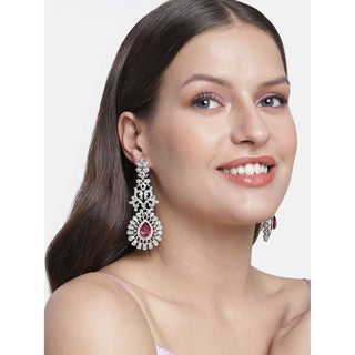 18k Rhodium Plated American Diamond Sparkling Dangle Earrings for Women - Wahe Jewels