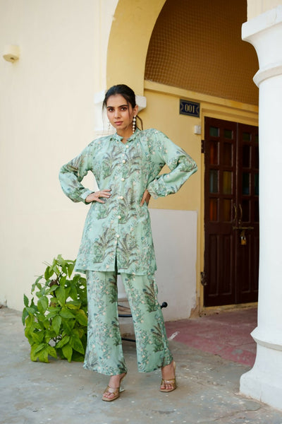 Vaasva Women Sky Blue Muslin Embroidered Shirt & Pant Set - Distacart