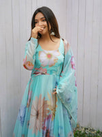 Thumbnail for Preksha Creation Presenting By New Party Wear Look Organza Tabby Silk Gown With Dupatta - Sky Blue - Distacart