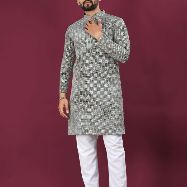 Anaita Grey Chikankari Work Viscose Rayon Straight Kurta - Distacart