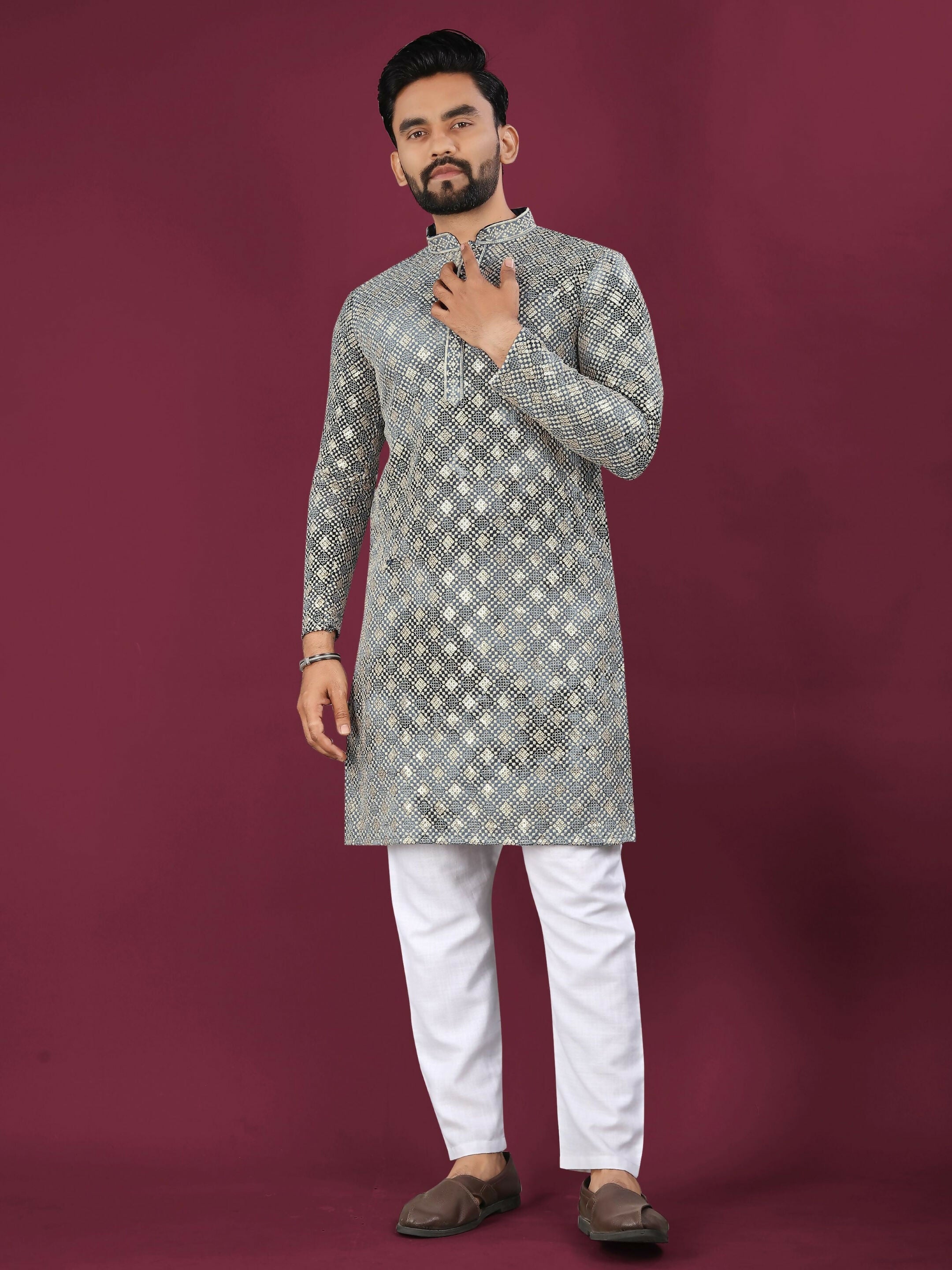 Anaita Grey Chikankari Work Viscose Rayon Straight Kurta - Distacart
