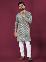 Thumbnail for Anaita Grey Chikankari Work Viscose Rayon Straight Kurta - Distacart
