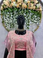 Thumbnail for Jyoti Fashion Women's Pink Chinon Sequins with Thread Embroidered Designer Lehenga Choli with Shrug Set - Distacart