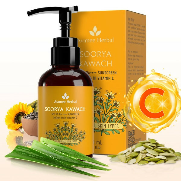 Avimee Herbal Soorya Kawach SPF 50 PA++++ Vitamin C Sunscreen Lotion - Distacart