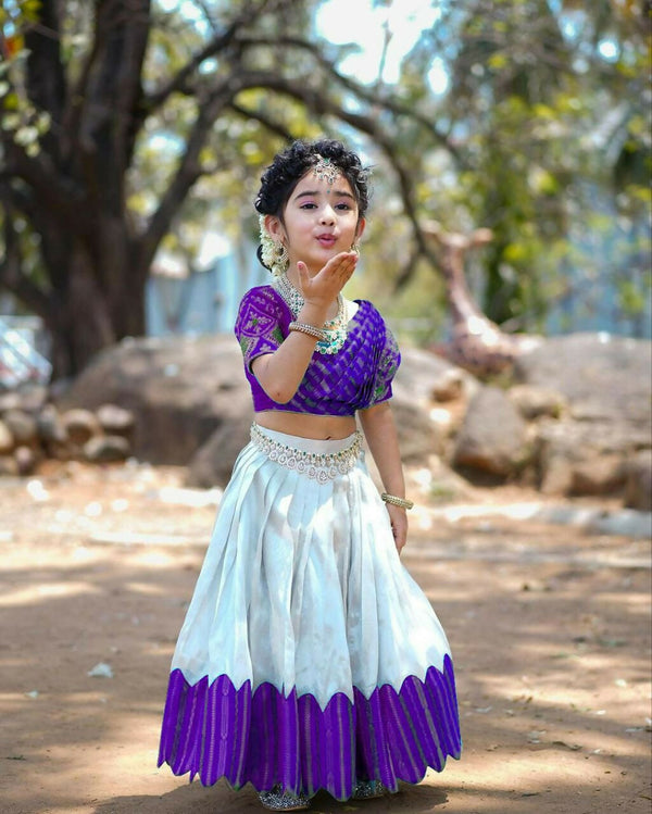 Jyoti Fashion Classy Blue Heavy Chenille Sequins Embroidered Kids Lehenga Choli Set - Distacart