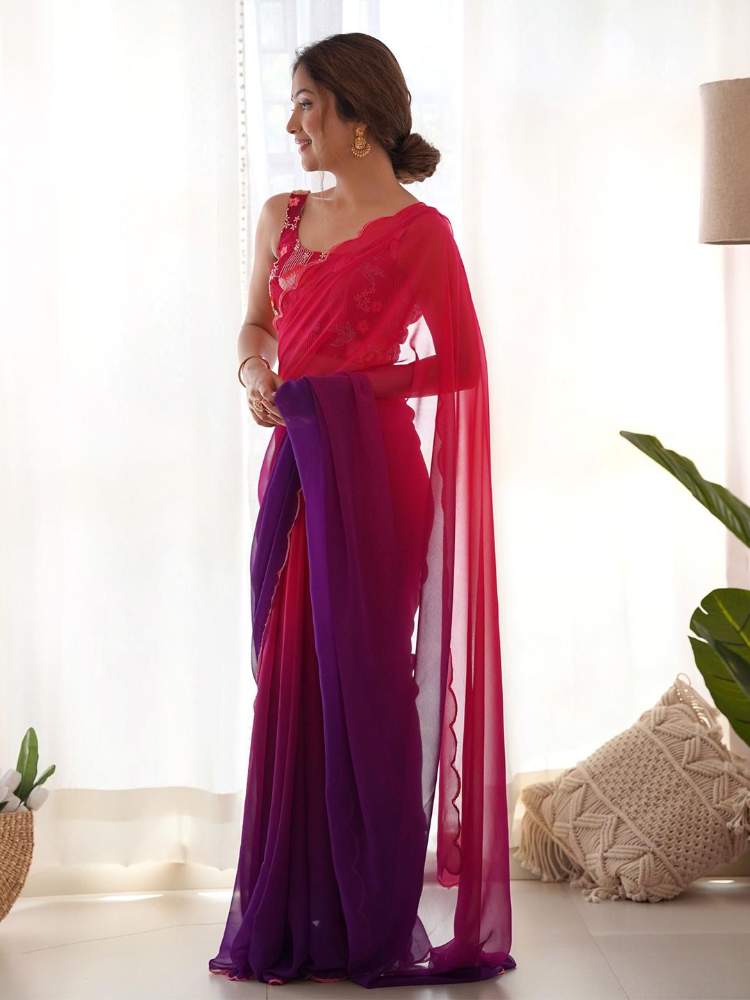 Mitera Ombre Embroidered Pure Georgette Saree - Distacart