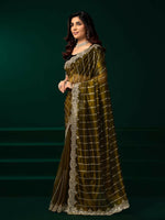 Thumbnail for Joban Fashion Mehendi Green Net Party Wear Sarees - Distacart