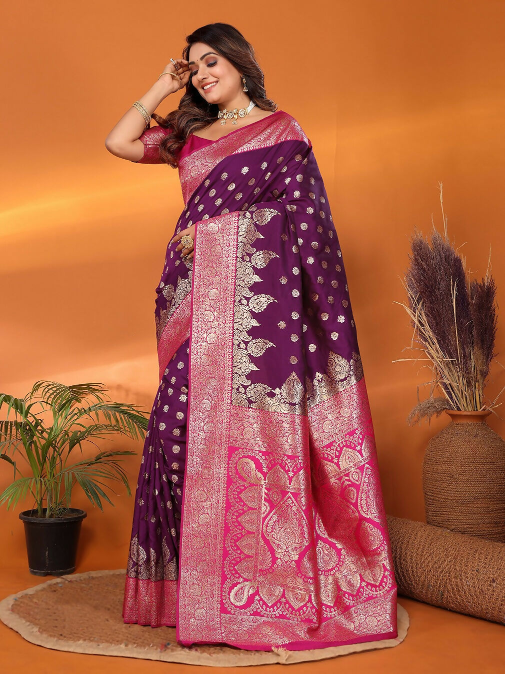 Joban Fashion Banarasi Purple Woven Soft Silk Saree