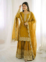 Thumbnail for Teeya Creation Yellow Color Fendy Silk Embroidery Work Wedding Wear Salwar Suit - Distacart