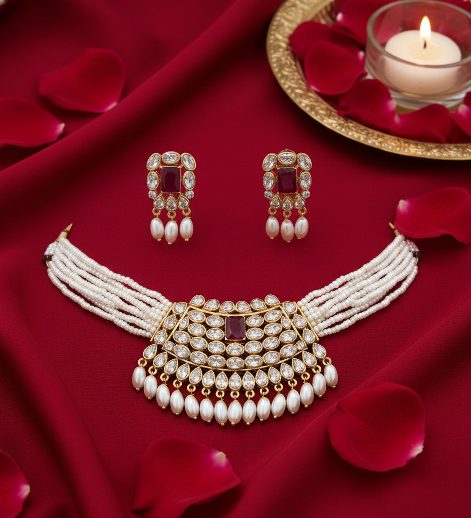 Jewel City Traditional Handcrafted Kundan Pearl Choker Necklace Set - Distacart