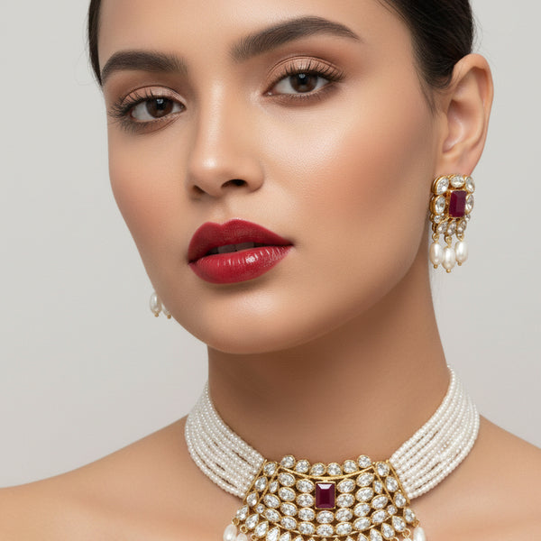 Jewel City Traditional Handcrafted Kundan Pearl Choker Necklace Set - Distacart