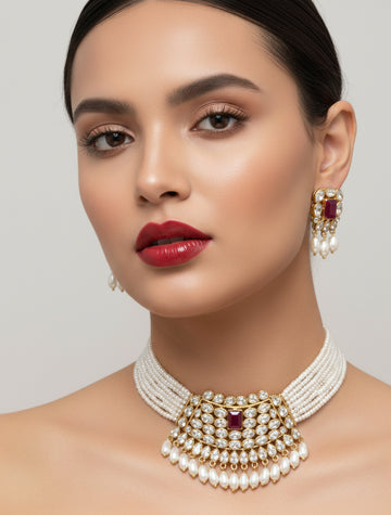 Jewel City Traditional Handcrafted Kundan Pearl Choker Necklace Set - Distacart