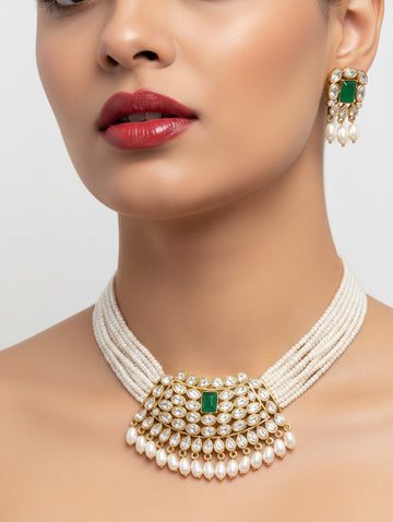 Jewel City Traditional Handcrafted Ethnic Kundan Pearl Choker Necklace Set - Distacart