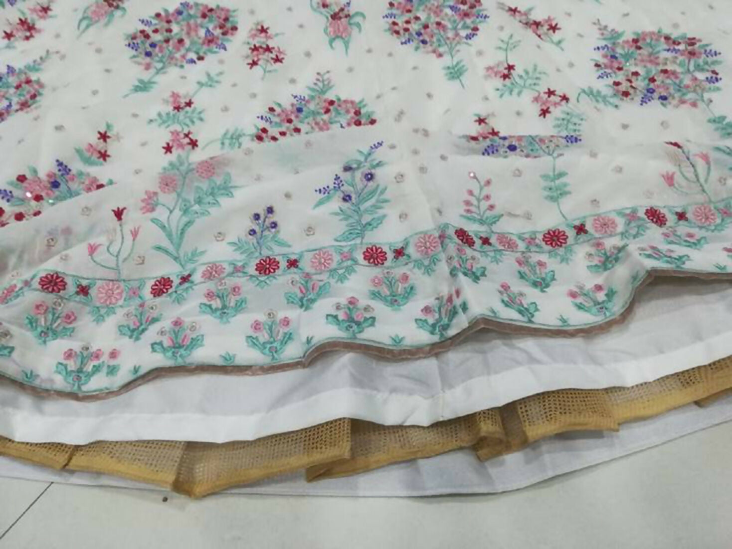 Jyoti Fashion Cream Thread Embroidery Georgette Designer Lehenga Choli with Dupatta - Distacart
