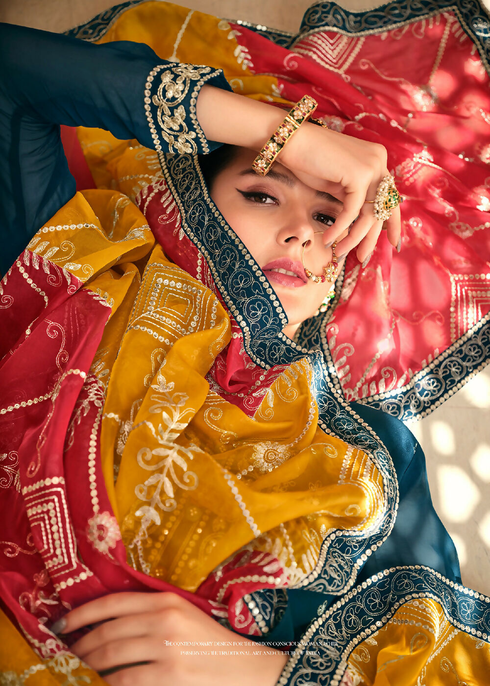 Dazzling Teal Embroidered Chinnon Palazzo Salwar Kurta - Emponline - Distacart