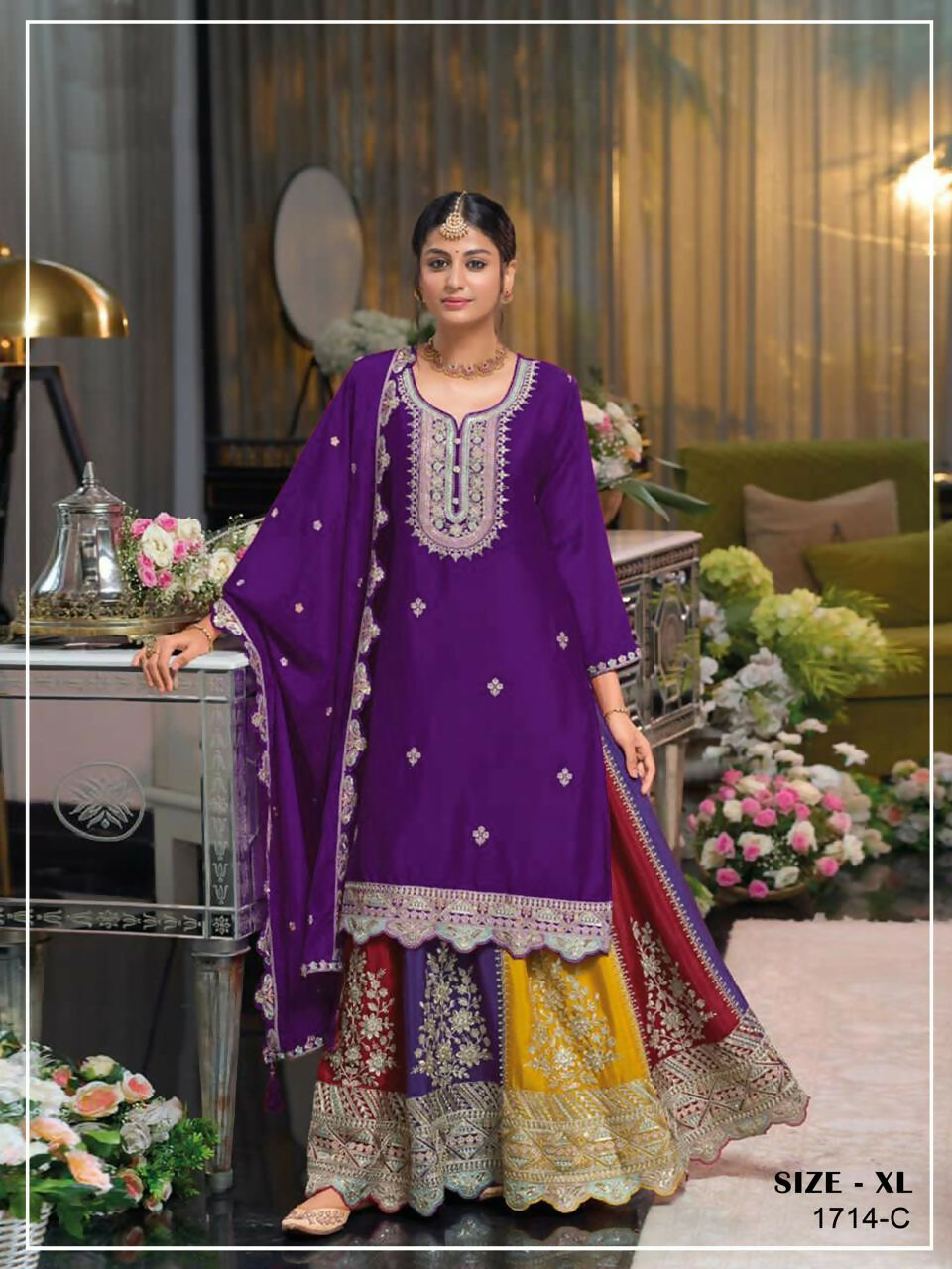 Anaita Violet Heavy Chinon Stitched Suit with Embroidery & Sequence Work - Distacart