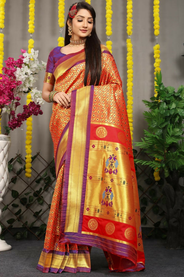 Jyoti Fashion Women's Maroon Banarasi Silk Zari Woven Saree with Blouse - Distacart