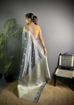 Thumbnail for Joban Fashion Dark Grey Banarasi Soft Lichi Silk Paisley Saree