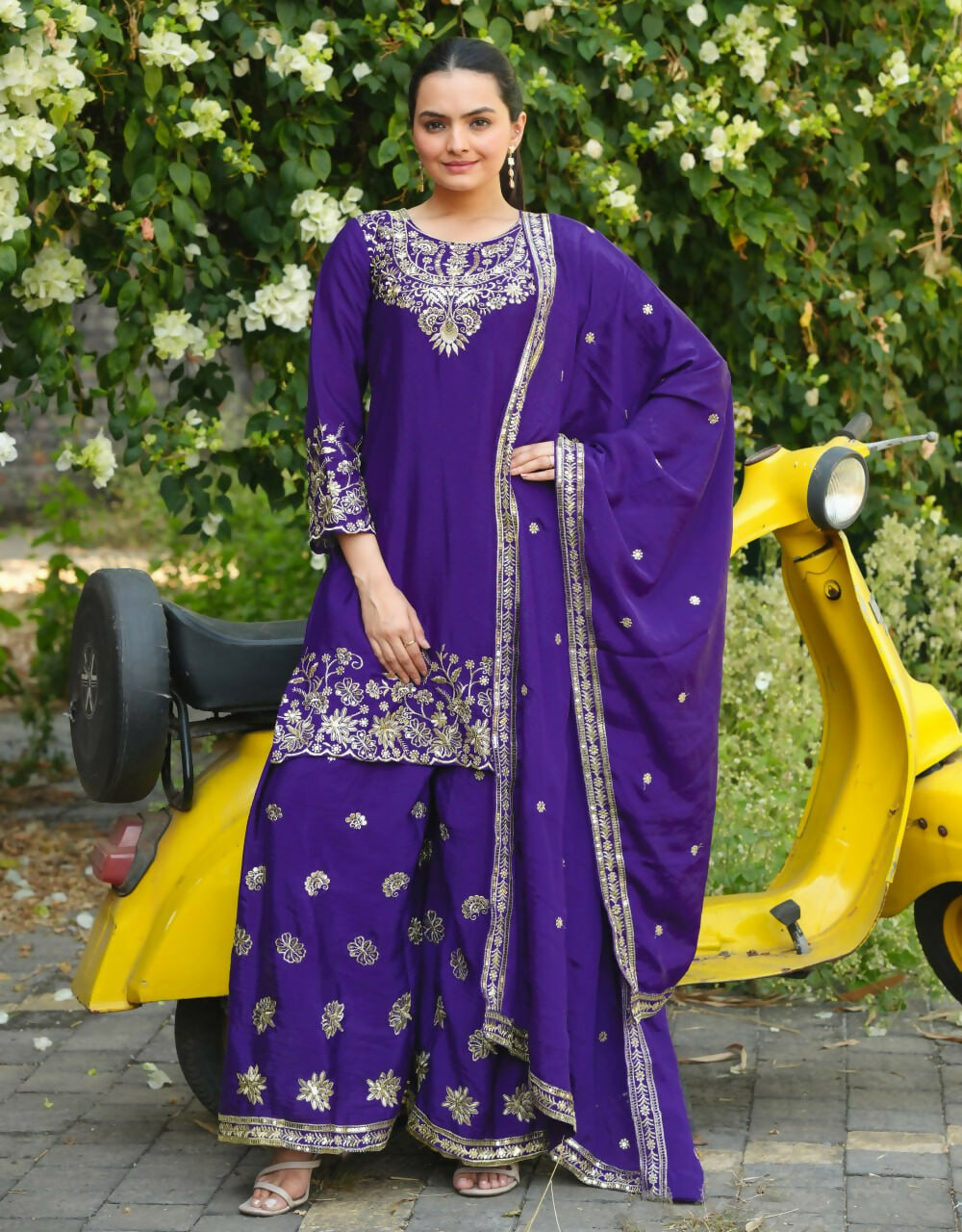Joban Fashion Purple Georgette Embroidered Sharara Set - Distacart