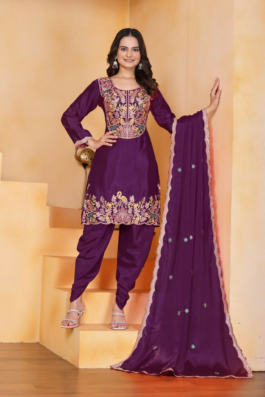 Joban Fashion Wine Silk Embroidered Dhoti Dhoti Set - Distacart